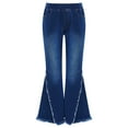 thumbnail image 1 of inhzoy Kid Girl‘s Denim Jeans Ribbed Bell Bottom Flare Pants 4-14 Dark Blue 4, 1 of 8
