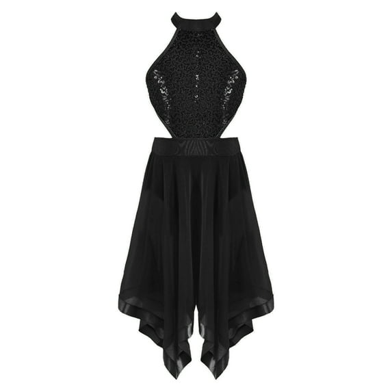 inhzoy Kid Girls Sequins Sleeveless Contemporary Ballet Dance Dress Halter Neck Lyrical Dance Wear Black 10