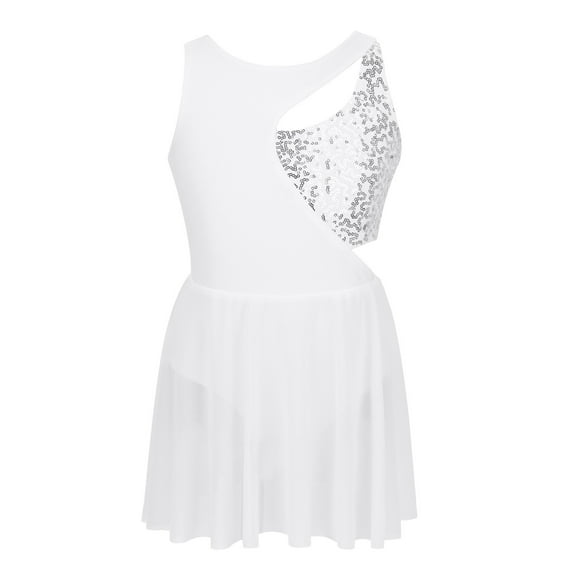 inhzoy Kids Big Girls Figure Ice Skating Tutu Costumes Sequins Tulle Dress Ivory 12