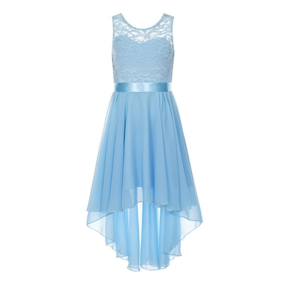 inhzoy Kids Big Girls Floral Lace Flower Girls Bridesmaid Dress High Low Hem Sleeveless Wedding Birthday Party Dress Light Blue 12