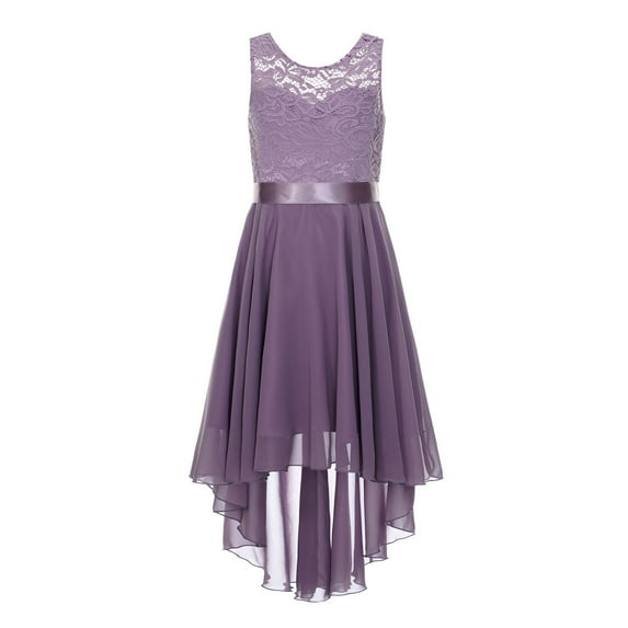 inhzoy Kids Big Girls Floral Lace Flower Girls Bridesmaid Dress High Low Hem Sleeveless Wedding Birthday Party Dress Light Purple 12