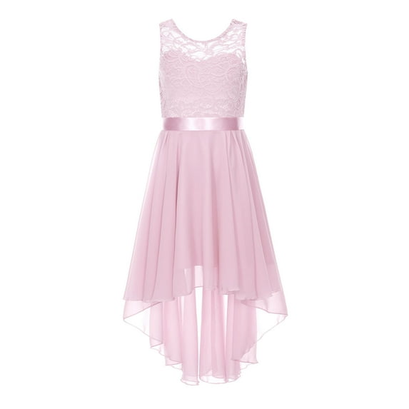 inhzoy Kids Big Girls Floral Lace Flower Girls Bridesmaid Dress High Low Hem Sleeveless Wedding Birthday Party Dress Pink 6