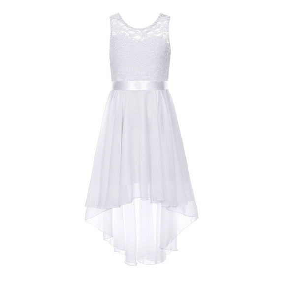 inhzoy Kids Big Girls Floral Lace Flower Girls Bridesmaid Dress High Low Hem Sleeveless Wedding Birthday Party Dress White 6