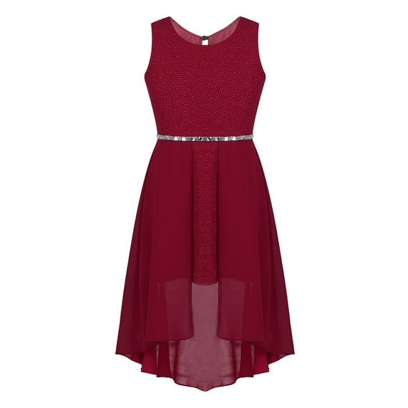 inhzoy Kids Big Girls Flower Girls Dress Chiffon Rhinestone Bridesmaid Wedding Birthday Party Gowns,Sizes 4-16 Burgundy 14