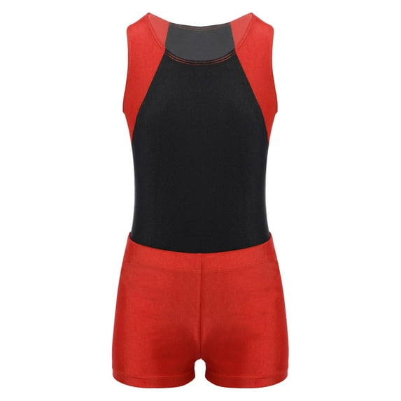 inhzoy Kids Boys 2PCs Gymnastic Sports Suit Sleeveless Tank Leotard Unitard with Shorts 6-16 Red 10