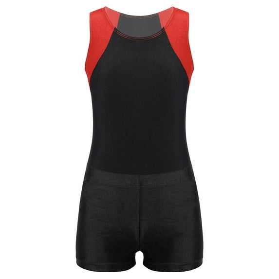 inhzoy Kids Boys 2PCs Gymnastic Sports Suit Sleeveless Tank Leotard Unitard with Shorts 6-16 Red&Black 14