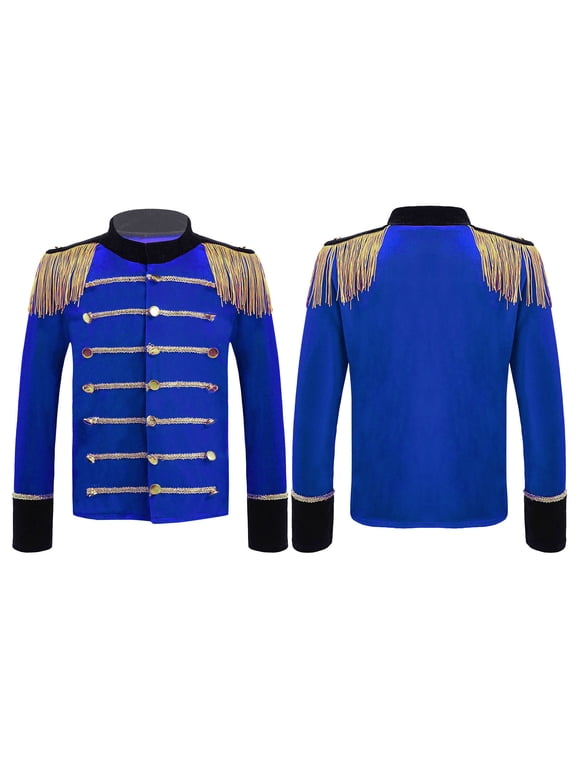 Kids Boys Circus Ringmaster Uniforms Long Sleeve Tassels Jacket Coat Festival Party Role Play Costumes A Royal Blue 4
