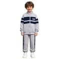 thumbnail image 1 of inhzoy Kids Boys Color Block Joggers Sweatsuit Zipper Jacket Sweatpants Sets Fall Spring Outfits Gray 130, 1 of 7