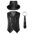 thumbnail image 1 of inhzoy Kids Boys Girls Jazz Hip-Hop Dance Dazzled Jacket Shiny Sequins Vest Black-A 120, 1 of 5