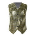 thumbnail image 1 of inhzoy Kids Boys Girls Jazz Hip-Hop Dance Dazzled Jacket Shiny Sequins Vest Black&Gold 130, 1 of 7