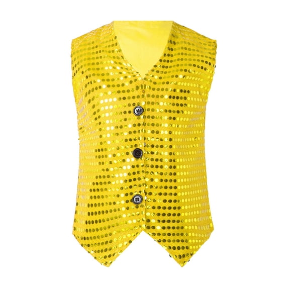 inhzoy Kids Boys Girls Jazz Hip-Hop Dance Dazzled Jacket Shiny Sequins Vest Gold&Yellow 140