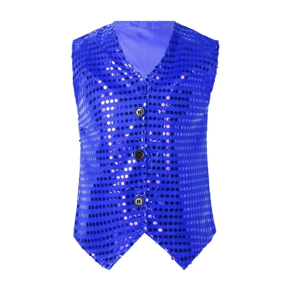 inhzoy Kids Boys Girls Jazz Hip-Hop Dance Dazzled Jacket Shiny Sequins Vest Royal Blue 90