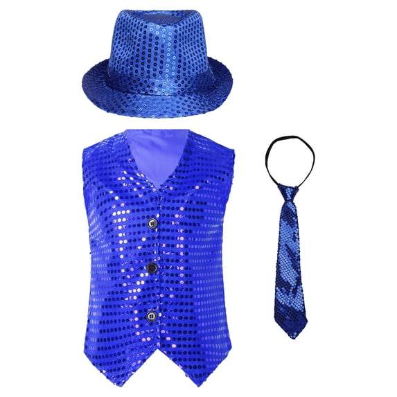inhzoy Kids Boys Girls Jazz Hip-Hop Dance Dazzled Jacket Shiny Sequins Vest Royal Blue-A 80