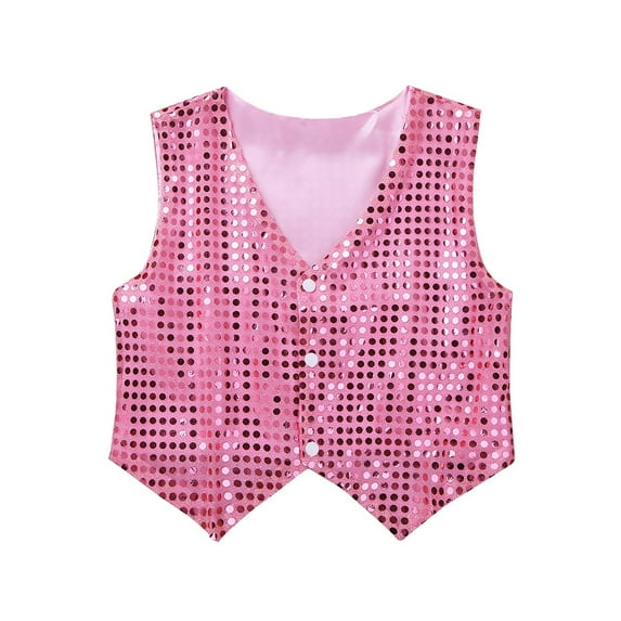inhzoy Kids Boys Girls Shiny Sequin Vest Waistcoat Jacket Modern Dance Costume Pink 12-13