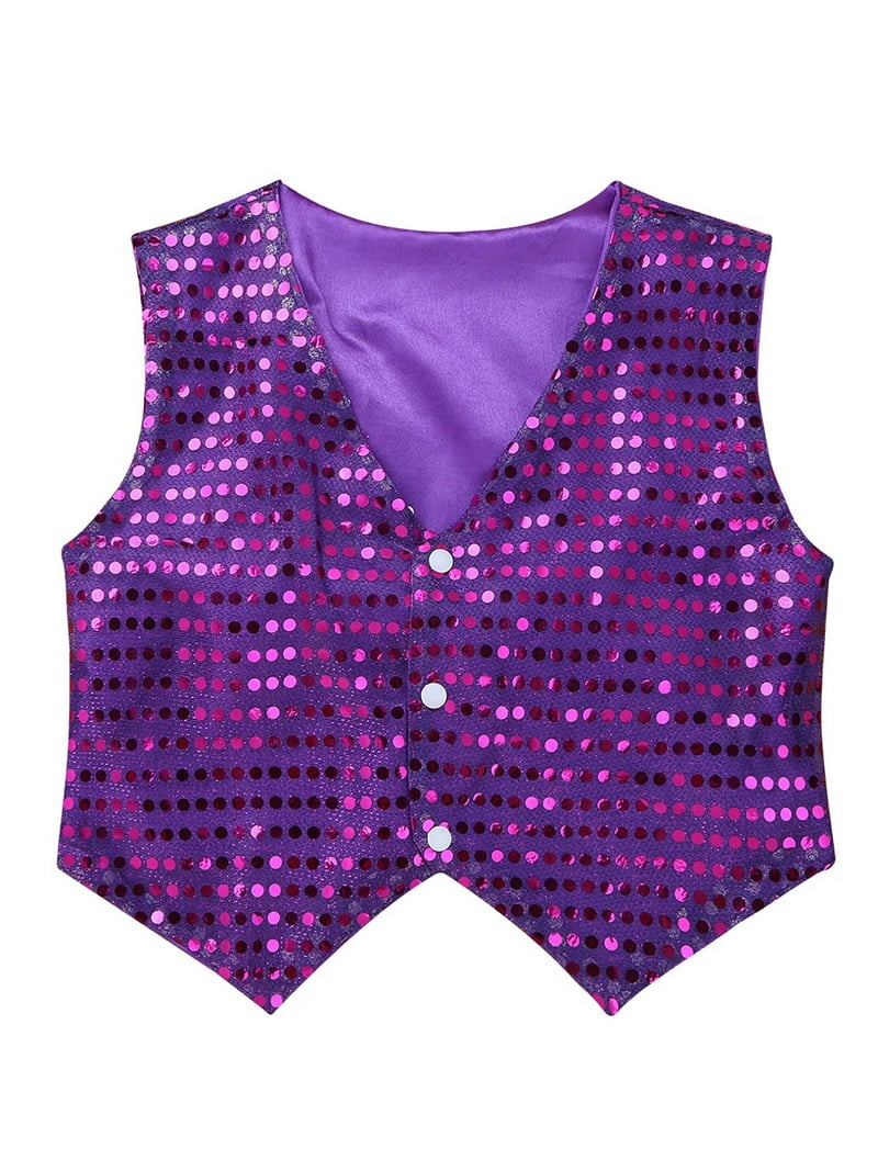 inhzoy Kids Boys Girls Shiny Sequin Vest Waistcoat Jacket Modern