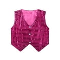 thumbnail image 1 of inhzoy Kids Boys Girls Shiny Sequin Vest Waistcoat Jacket Modern Dance Costume Rose Red 8-9, 1 of 6