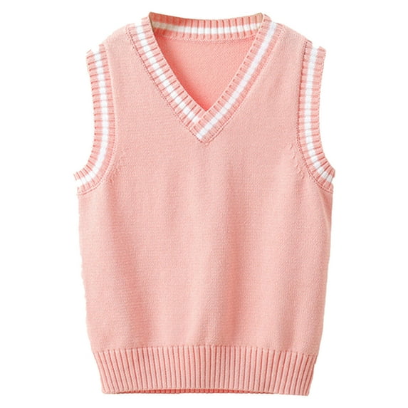 inhzoy Kids Boys Girls V Neck Kintted Vest Sleeveless Pullover Knitwear Vest Top School Daily Wear Pink 2-3
