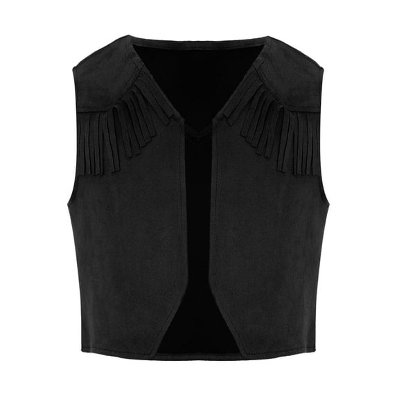 inhzoy Kids Boys Girls Western Cowboy Cowgirl Vest Cosplay Jacket Black 4