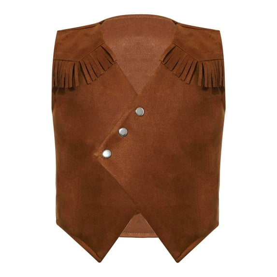 inhzoy Kids Boys Girls Western Cowboy Cowgirl Vest Cosplay Jacket Type B-Brown01 14