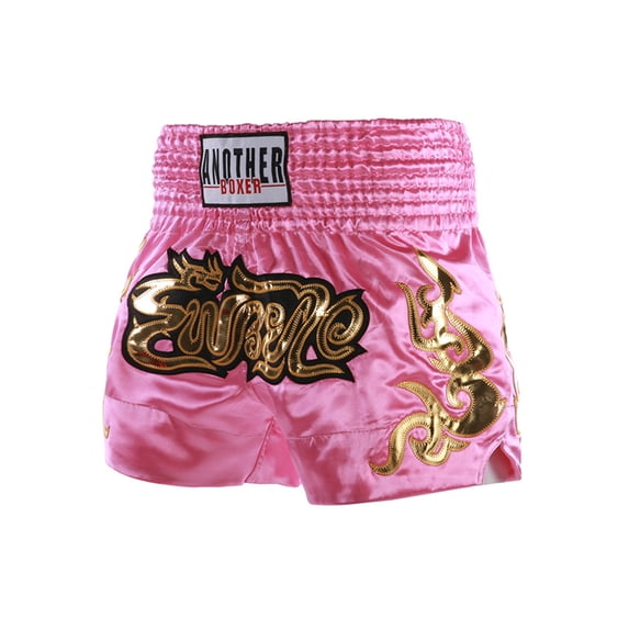 inhzoy Kids Boys Muay Thai Shorts Metallic Letter Side Slit Boxing Short Mma Martial Arts Kickboxing Trunks Pink S