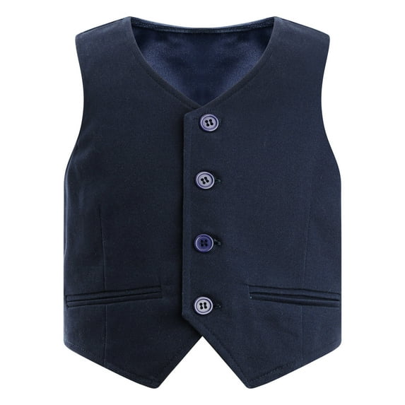 inhzoy Kids Boys Single Breasted Waistcoat Gentlemen Formal Suit Vest Wedding Pageant Party Vest Navy Blue 6