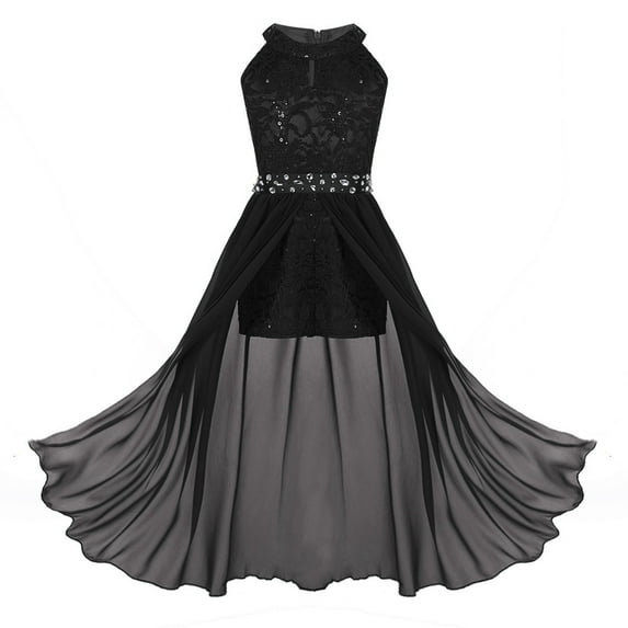 inhzoy Kids Flower Girls Bridesmaid Romper Dress Floral Lace Maxi Dress Gowns for Wedding Birthaday Evening Party Black 12