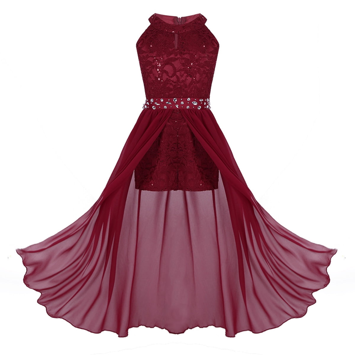 burgundy lace romper dress PrettyLittleThing Women's Petite Lace Long Sleeve Fitted Playsuit in Burgundy