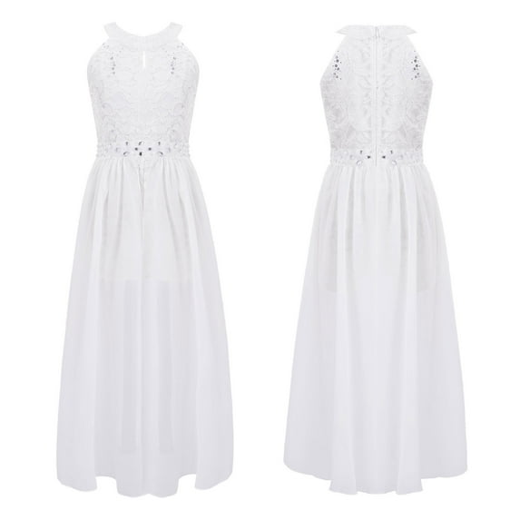 inhzoy Kids Flower Girls Bridesmaid Romper Dress Floral Lace Maxi Dress Gowns for Wedding Birthaday Evening Party White 16