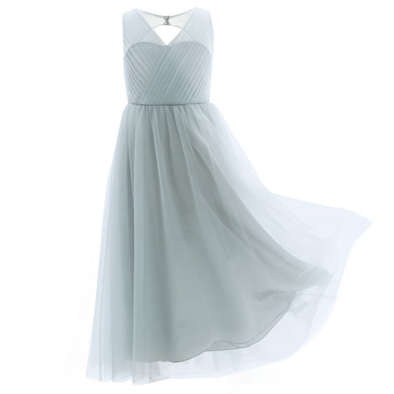 inhzoy Kids Flower Girls Cutout Back Maxi Mesh Formal Wedding Dress