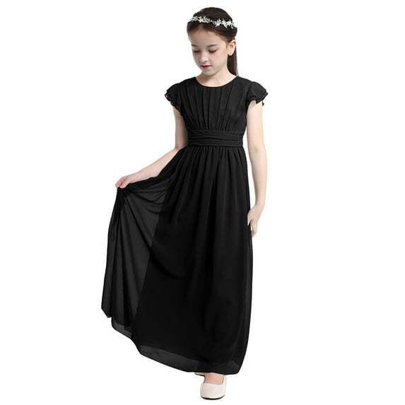 inhzoy Kids Flower Girls Dress Cap Sleeve Bridesmaid Princess Costumes Birthday Wedding Party Gowns Black 6