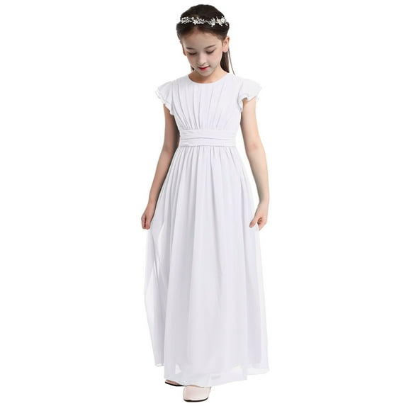 inhzoy Kids Flower Girls Dress Cap Sleeve Bridesmaid Princess Costumes Birthday Wedding Party Gowns White 14