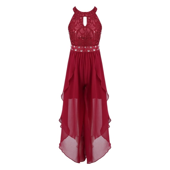 inhzoy Kids Flower Girls Halter Neck Evening Dress Lace Prom Maxi Gown Burgundy 16
