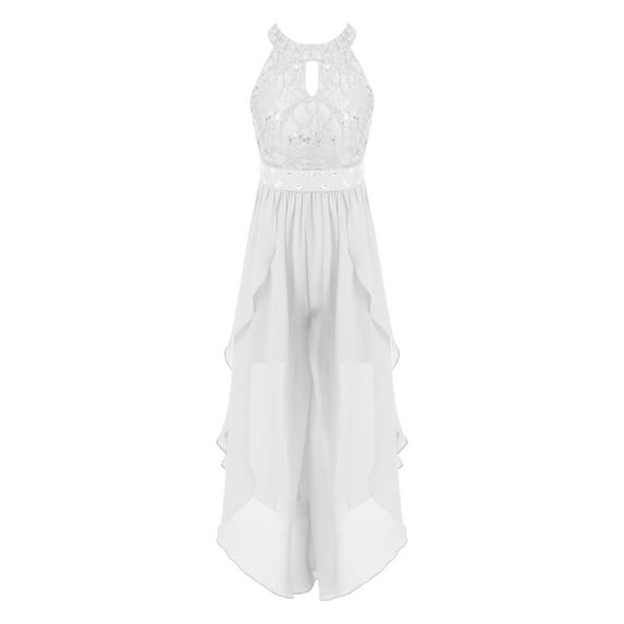 inhzoy Kids Flower Girls Halter Neck Evening Dress Lace Prom Maxi Gown White 12
