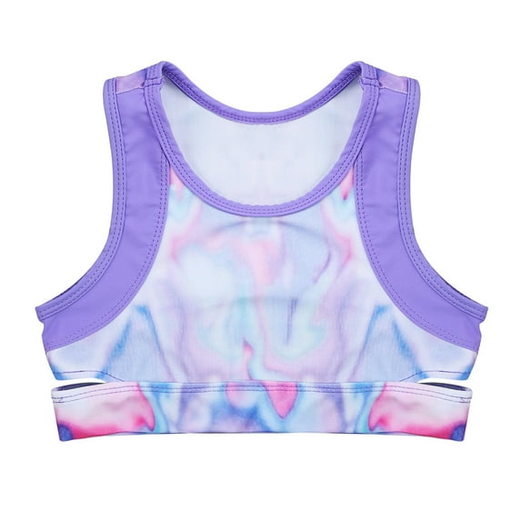 inhzoy Kids Girl Racerback Tops Tie Dye Crop Tank Tops Dance T Shirts