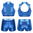 thumbnail image 1 of inhzoy Kids Girls 2 Piece Shiny Dance Outfits Crop Top Metallic Shorts Set Blue 6, 1 of 7