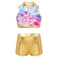 thumbnail image 1 of inhzoy Kids Girls 2 Piece Shiny Dance Outfits Crop Top Metallic Shorts Set Colorful Hearts 10, 1 of 5
