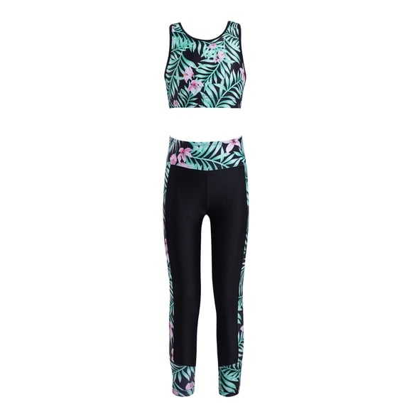 inhzoy Kids Girls 2 Pieces Athletic Crop Top with Sports Leggings Yoga Gymnastics Activewear Workout Sweatsuit Summer Lily Pink 10