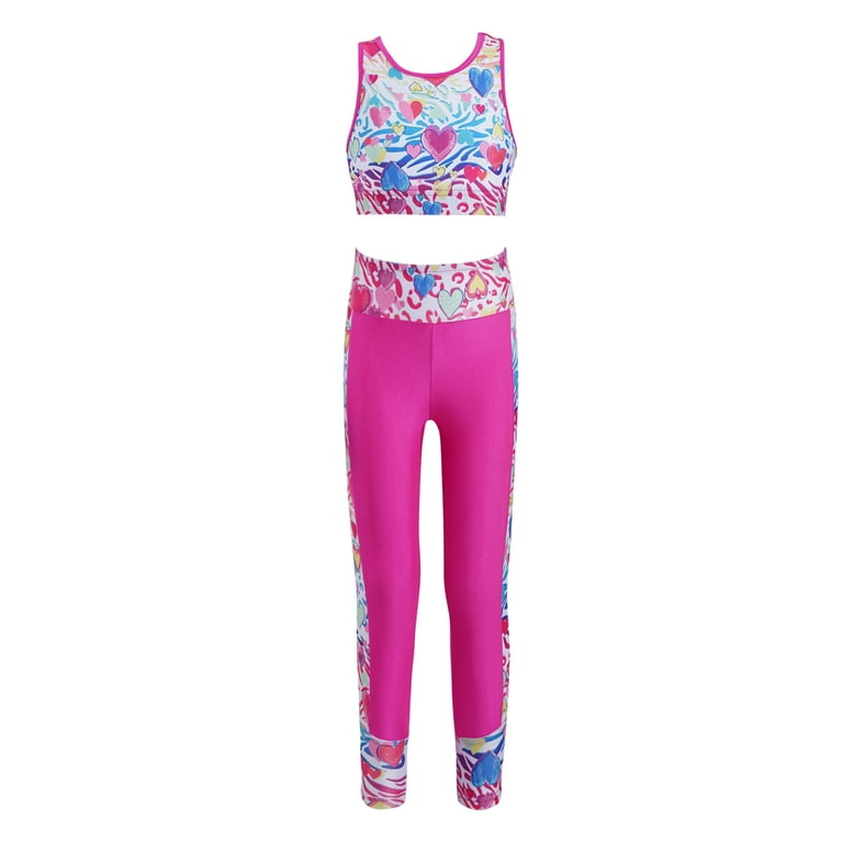 Girls 2 Piece Dance Sport Outfit Crop Top with Athletic Pants Workout  Tracksuit