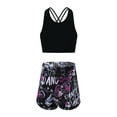 thumbnail image 1 of inhzoy Kids Girls 2 Pieces Crop Top Bottoms Gymnastics Leotard Yoga Sets Black Rose 4, 1 of 5
