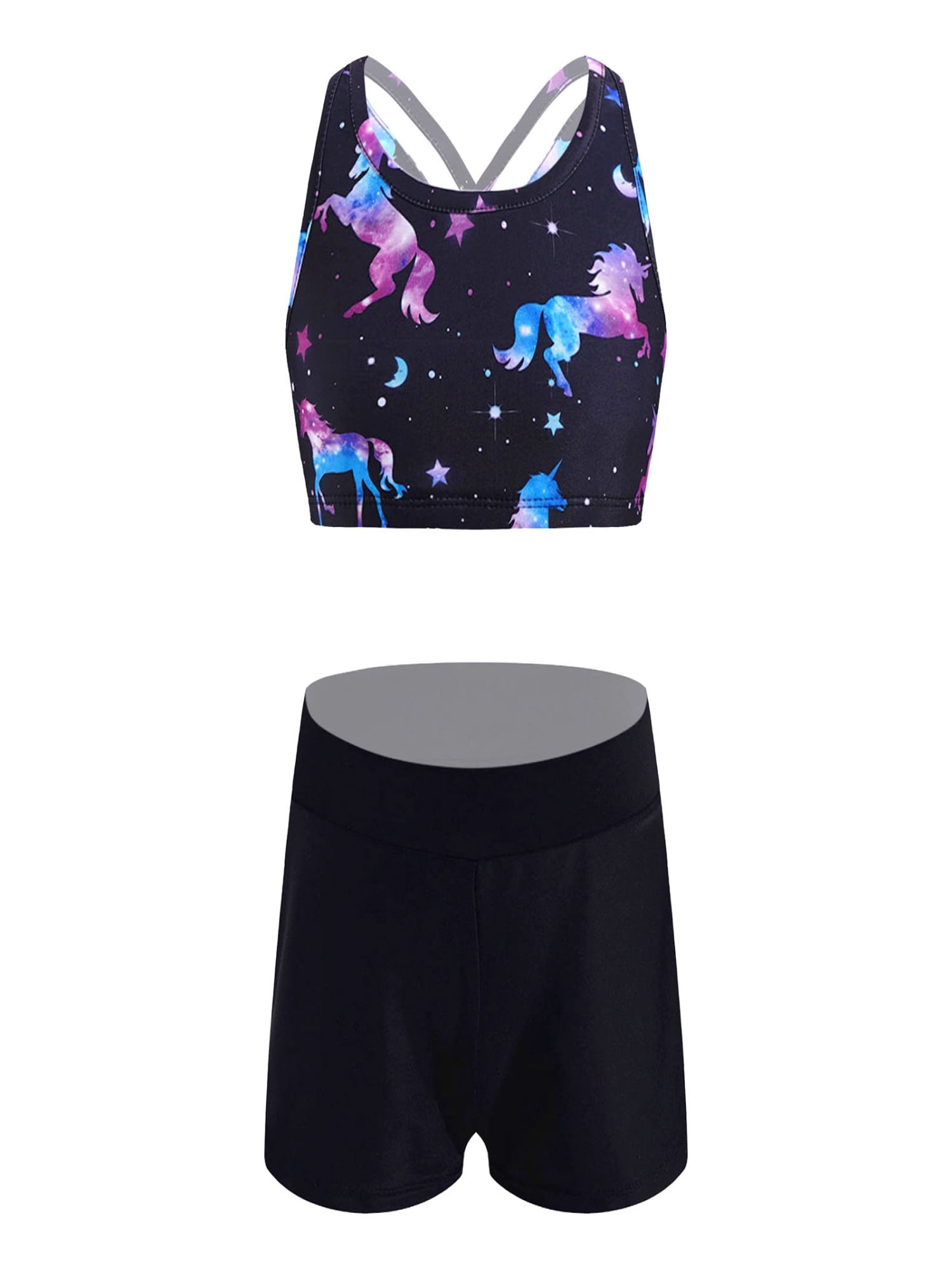 inhzoy Kids Girls 2 Pieces Crop Top Bottoms Gymnastics Leotard Yoga