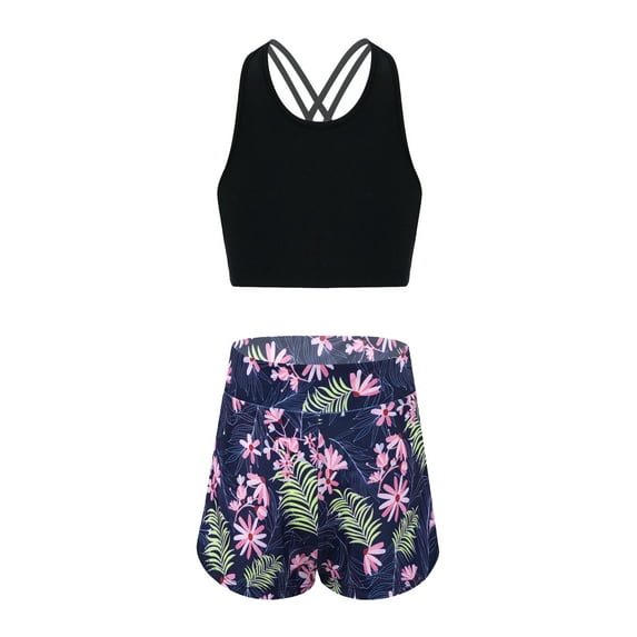 inhzoy Kids Girls 2 Pieces Crop Top Bottoms Gymnastics Leotard Yoga Sets Navy Blue 12