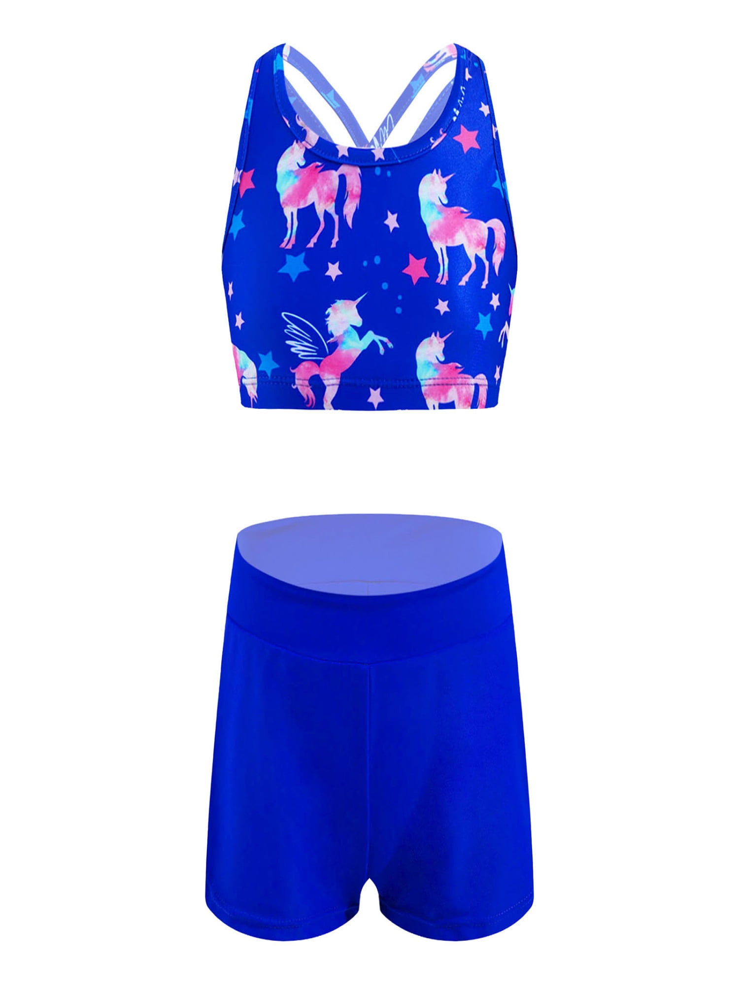 inhzoy Kids Girls 2 Pieces Crop Top Bottoms Gymnastics Leotard Yoga