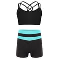 thumbnail image 1 of inhzoy Kids Girls 2PCs Athletic Tracksuits Raceback Crop Top with Shorts Gymnastic Workout Dancewear Activewear A Blue Green 12, 1 of 5
