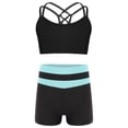 thumbnail image 1 of inhzoy Kids Girls 2PCs Athletic Tracksuits Raceback Crop Top with Shorts Gymnastic Workout Dancewear Activewear A Light Blue 8, 1 of 5