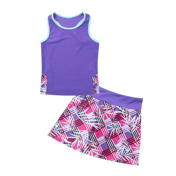 inhzoy Kids Girls 2PCs Golf Tennis Sports Outfits Racerback Vest with Skirt Skorts A Purple 6