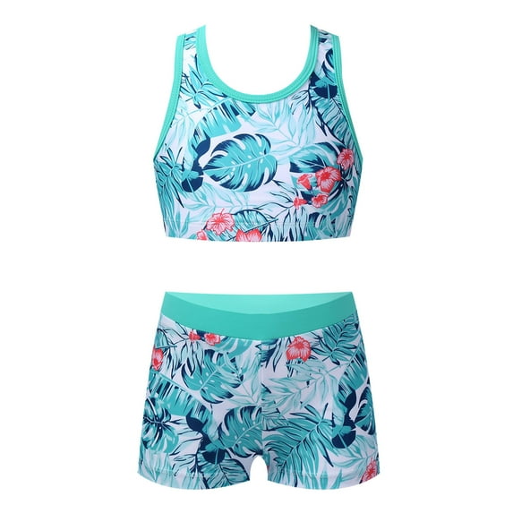 inhzoy Kids Girls 2PCs Gymnastic Activewear Dancewear Swimsuit Tankini Sets Swimwear,Sizes 4-16 Turquoise 16