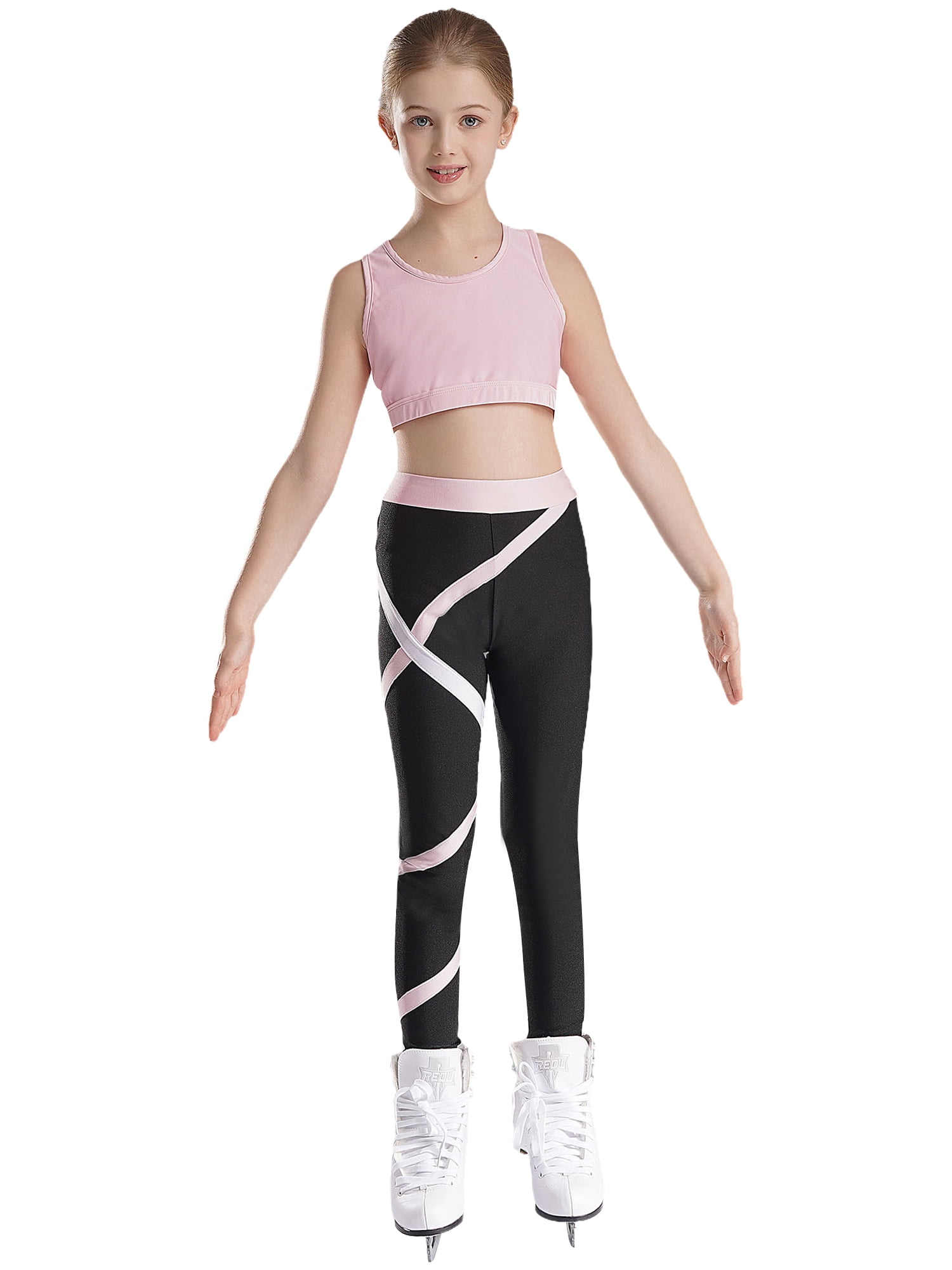 inhzoy Kids Girls 2PCs Gymnastic Pant Suit Racer Back Crop Top
