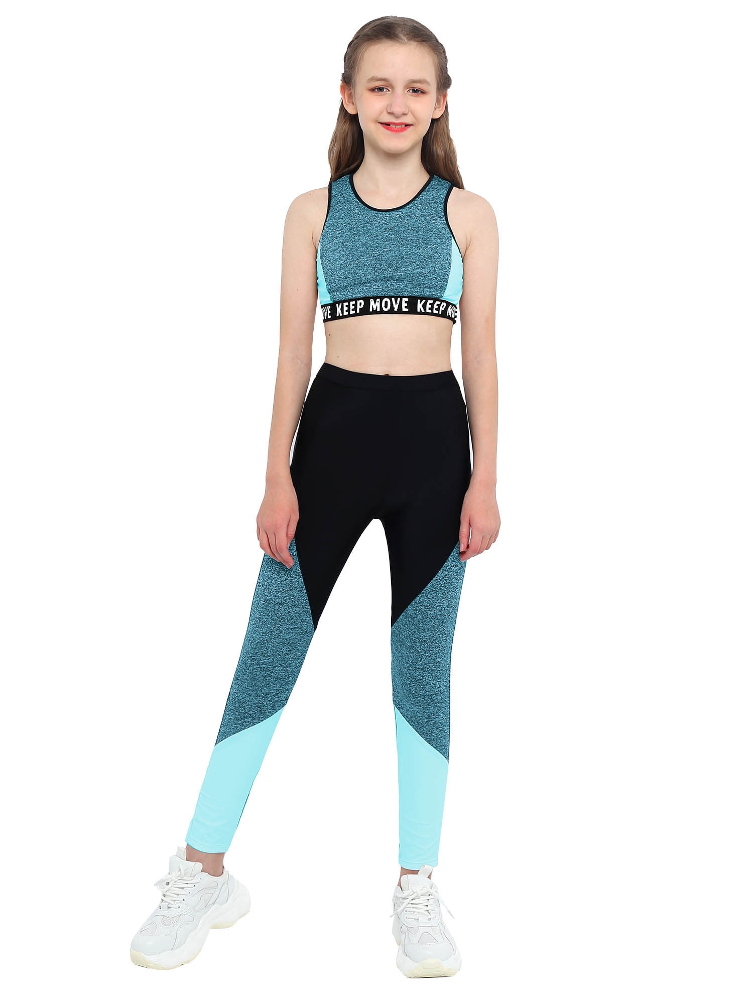 inhzoy Kids Girls Athletic Outfit Sports Bra Crop Top with Yoga Leggings  Blue 10