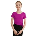 thumbnail image 1 of inhzoy Kids Girls Ballet Dance Crop Top Slit Irregular Hem Wrap Tops Gymnastics Short Sleeve T-Shirt Hot Pink 3-4, 1 of 6