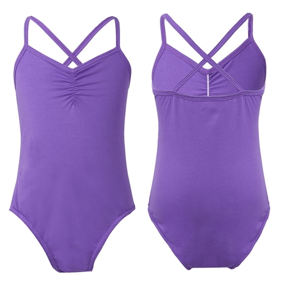 inhzoy Kids Girls Basic Ballet Dance Leotard Crisscross Back Gymnastic Workout Unitard Purple 8-10